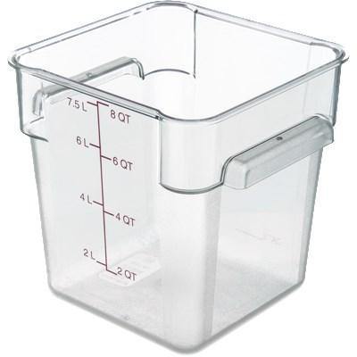 Carlisle 10723AF07 Storplus Allergen-Free 8 Qt. Clear Square Food Storage Container with Purple Gradations, Polycarbonate