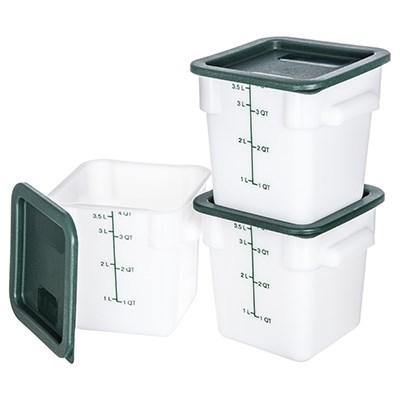 Carlisle 10731-302 Storplus 4 Qt. White Square Food Storage Container with Dark Green Lid, Polyethylene