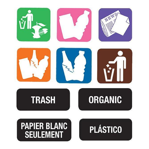 Carlisle 34RECLBL 8 Sheet Laminated Multi-Lingual Recycle Label Kit