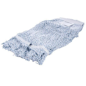 Carlisle 369670B14 Medium Finishing Mop Head - 4 Ply, Rayon/Cotton, White/Blue