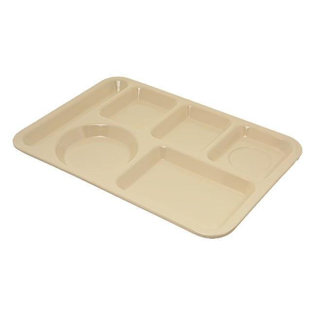 Carlisle 4398025 10" X 14" Tan Heavy Weight Melamine Left Hand 6 Compartment Tray