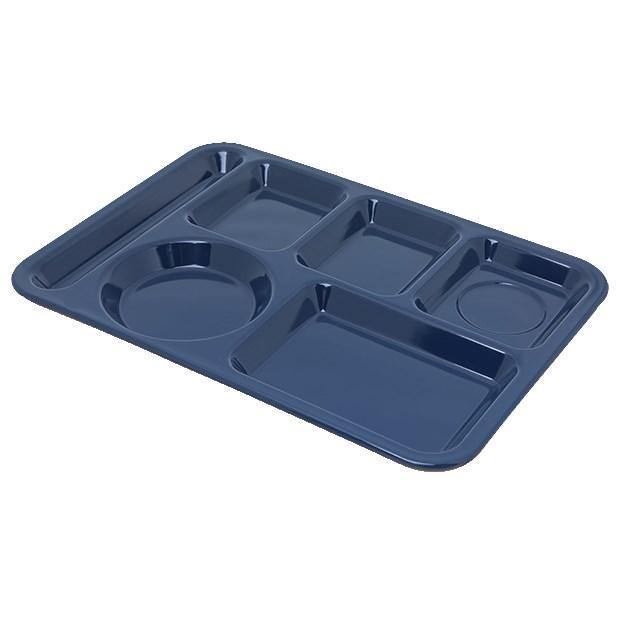 Carlisle 4398050 10" X 14" Dark Blue Heavy Weight Melamine Left Hand 6 Compartment Tray