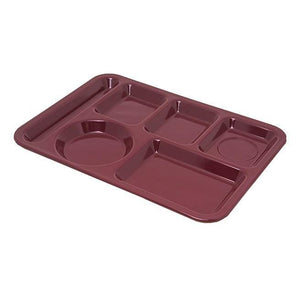 Carlisle 4398085 10" X 14" Dark Cranberry Heavy Weight Melamine Left Hand 6 Compartment Tray