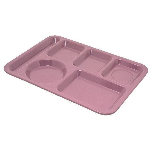 Carlisle 4398193 10" X 14" Rose Granite Heavy Weight Melamine Left Hand 6 Compartment Tray
