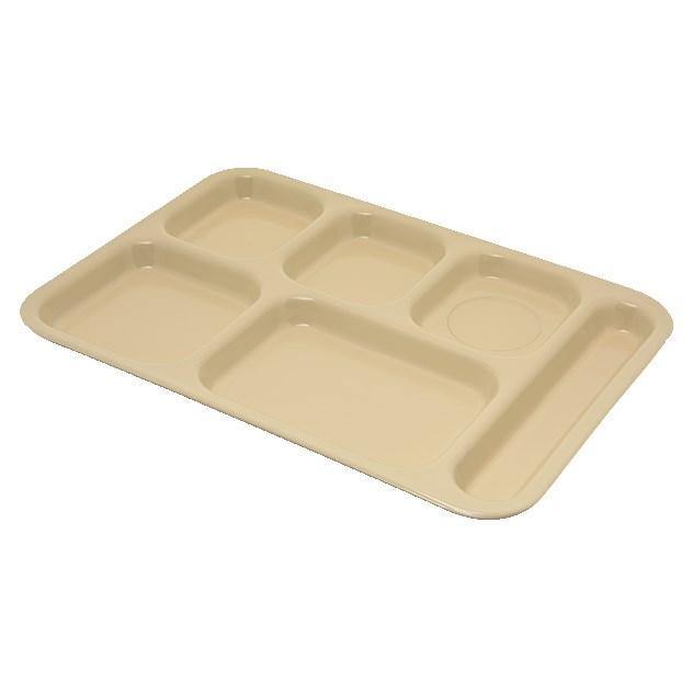 Carlisle 4398825 10" X 14-1/2" Tan Heavy Weight Melamine Right Hand 6 Compartment Tray