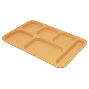 Carlisle 4398834 10" X 14-1/2" Bright Yellow Heavy Weight Melamine Right Hand 6 Compartment Tray