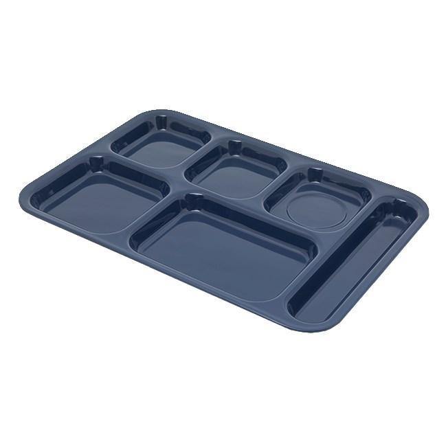 Carlisle 4398850 10" X 14-1/2" Dark Blue Heavy Weight Melamine Right Hand 6 Compartment Tray