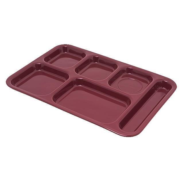 Carlisle 4398885 10" X 14-1/2" Dark Cranberry Heavy Weight Melamine Right Hand 6 Compartment Tray