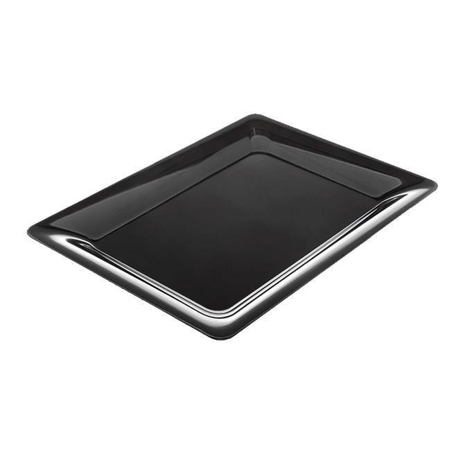 Carlisle 4441603 Black 17" X 13" Melamine Wide Rim Rectangle Platter