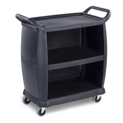 Carlisle CC2036P03 3 Shelf Black Utility / Bus Cart with Panels - 300 Lb. Capacity
