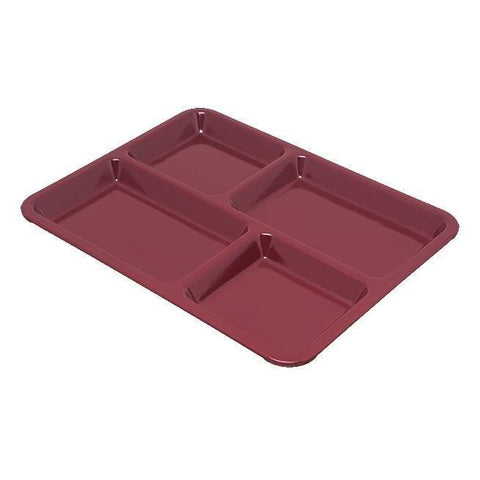 Carlisle KL44485 Melamine Rectangular Tray with (4) Compartments, Dark Cranberry