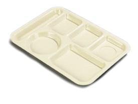 Carlisle P61425 10" X 14" Tan Left-Handed 6 Compartment Polypropylene Tray