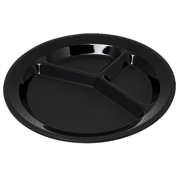 Carlisle PCD21103 11" Plastic Dinner Plate with 3 Compartments, Black