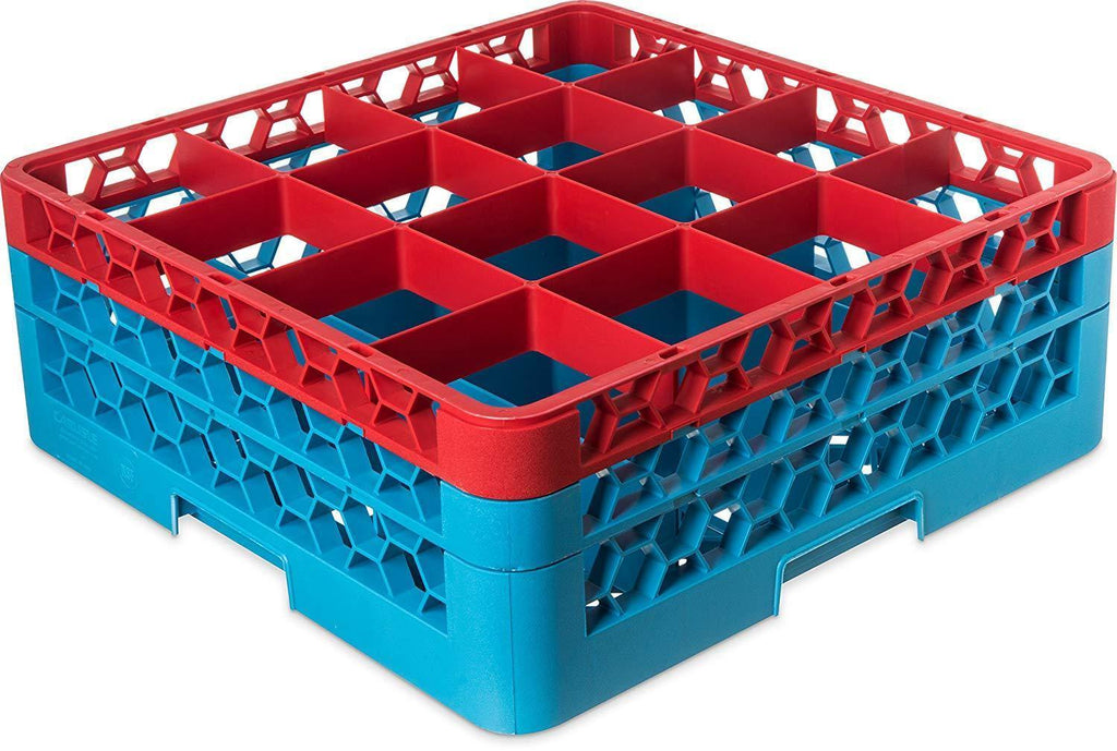 Carlisle RG16-2C410 Opticlean 16 Compartments Red Color-Coded Glass Rack with 2 Extenders