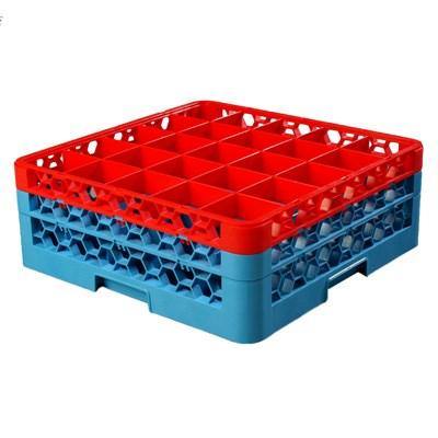 Carlisle RG25-2C410 Opticlean 25 Compartments Red Color-Coded Glass Rack with 2 Extenders