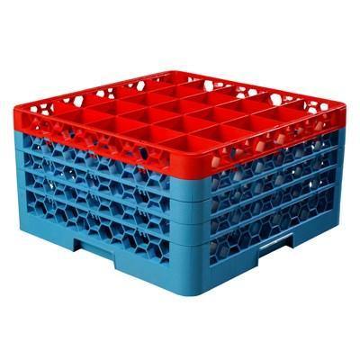 Carlisle RG25-4C410 Opticlean 25 Compartments Red Color-Coded Glass Rack with 4 Extenders