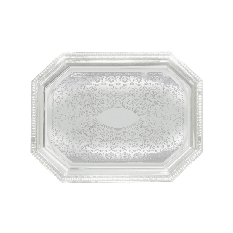 Winco CMT-1217 Serving Tray, 17" x 12-1/2", octagonal, gadroon edge with traditional engraving, hand wash only, chrome plated