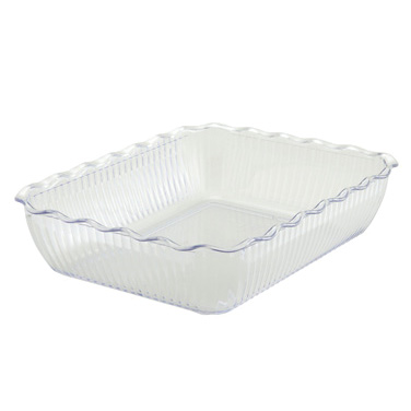 Winco CRK-13C Deli Crock, 13" x 10" x 3", rectangular, fluted, BPA free, SAN, clear