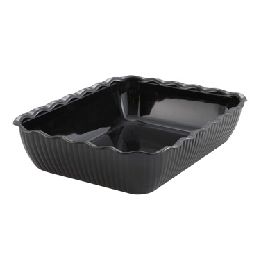 Winco CRK-13K Deli Crock, 13" x 10" x 3", rectangular, fluted, BPA free, SAN, black