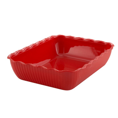 Winco CRK-13R Deli Crock, 13" x 10" x 3", rectangular, fluted, BPA free, SAN, red
