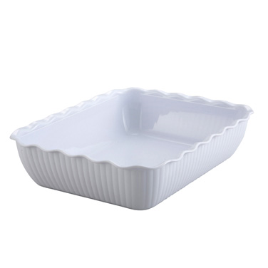 Winco CRK-13W Deli Crock, 13" x 10" x 3", rectangular, fluted, BPA free, SAN, white