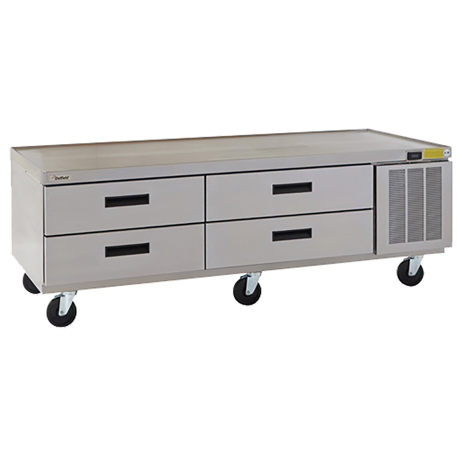 Delfield F2975CP Refrigerated Low-Profile Equipment Stand, 75-1/4" W, two-section, (4) drawers, NSF
