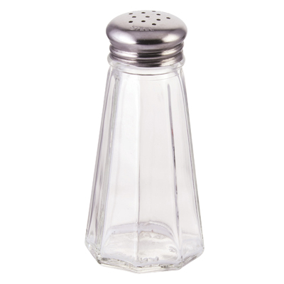 Winco G-117 Glass Shaker, 3 oz., paneled, with mushroom top, glass