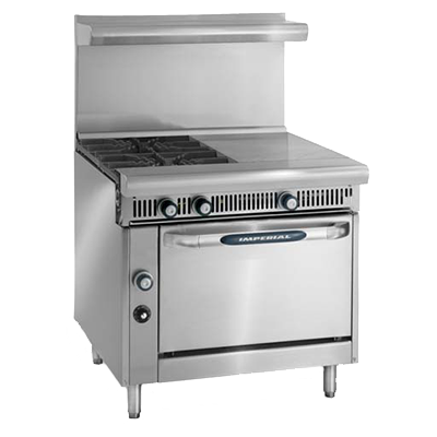 Imperial IHR-2-1HT-XB Diamond Series Heavy Duty Range, gas, 36", (2) open burners, (1) 18" hot top, open cabinet, 110,000 BTU, NSF