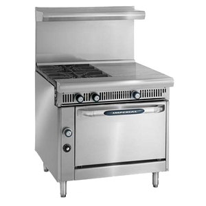 Imperial IHR-2-1HT-XB Diamond Series Heavy Duty Range, gas, 36", (2) open burners, (1) 18" hot top, open cabinet, 110,000 BTU, NSF