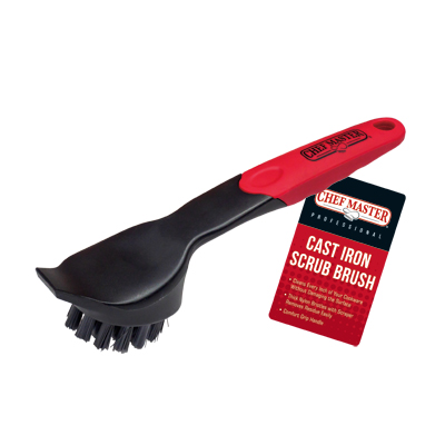 Chef Master 90058 Cast Iron Scrub Brush, 9-4/5"L, with Scraper & Nylon Bristles