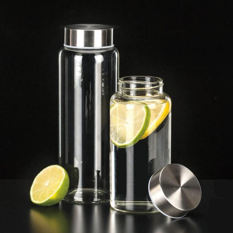 Libbey 92170 Kinetix 33 oz. Glass Water Bottle With Metal Lid