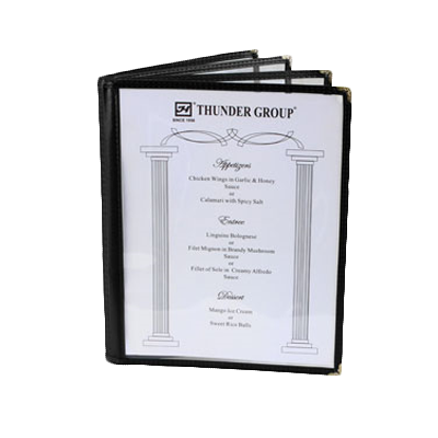 Thunder Group PLMENU-L4BL MENU COVER 4-Page Book Fold Black