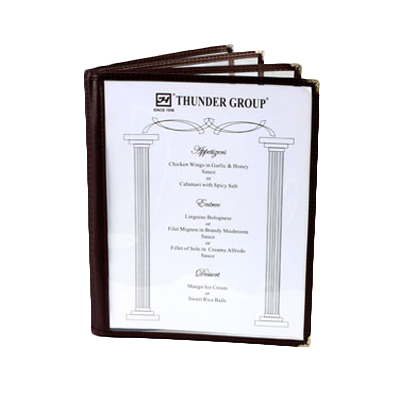 Thunder Group PLMENU-L4BR MENU COVER 4-Page Book Fold Brown