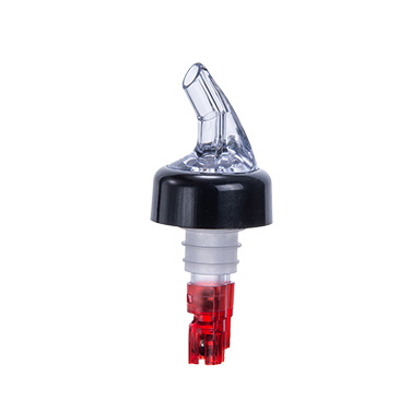 Winco PPA-100 Measuring Pourer, 1 oz., with black collar, clear spout, plastic with stainless steel ball bearings inside, red tail