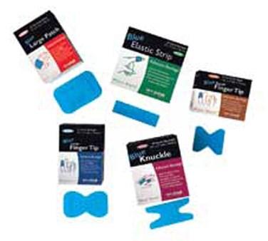 San Jamar MK0901 Mani-Kare Bandages, 3" X 7/8", Strip, Flexible Cloth, Blue