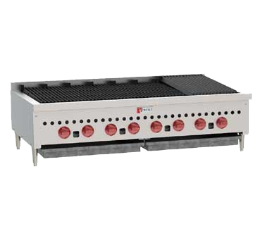 Wolf SCB47 Charbroiler, 46-3/4" W, countertop, (8) 14,500 BTU burners, manual gas valve controls, 116,000 BTU, NSF