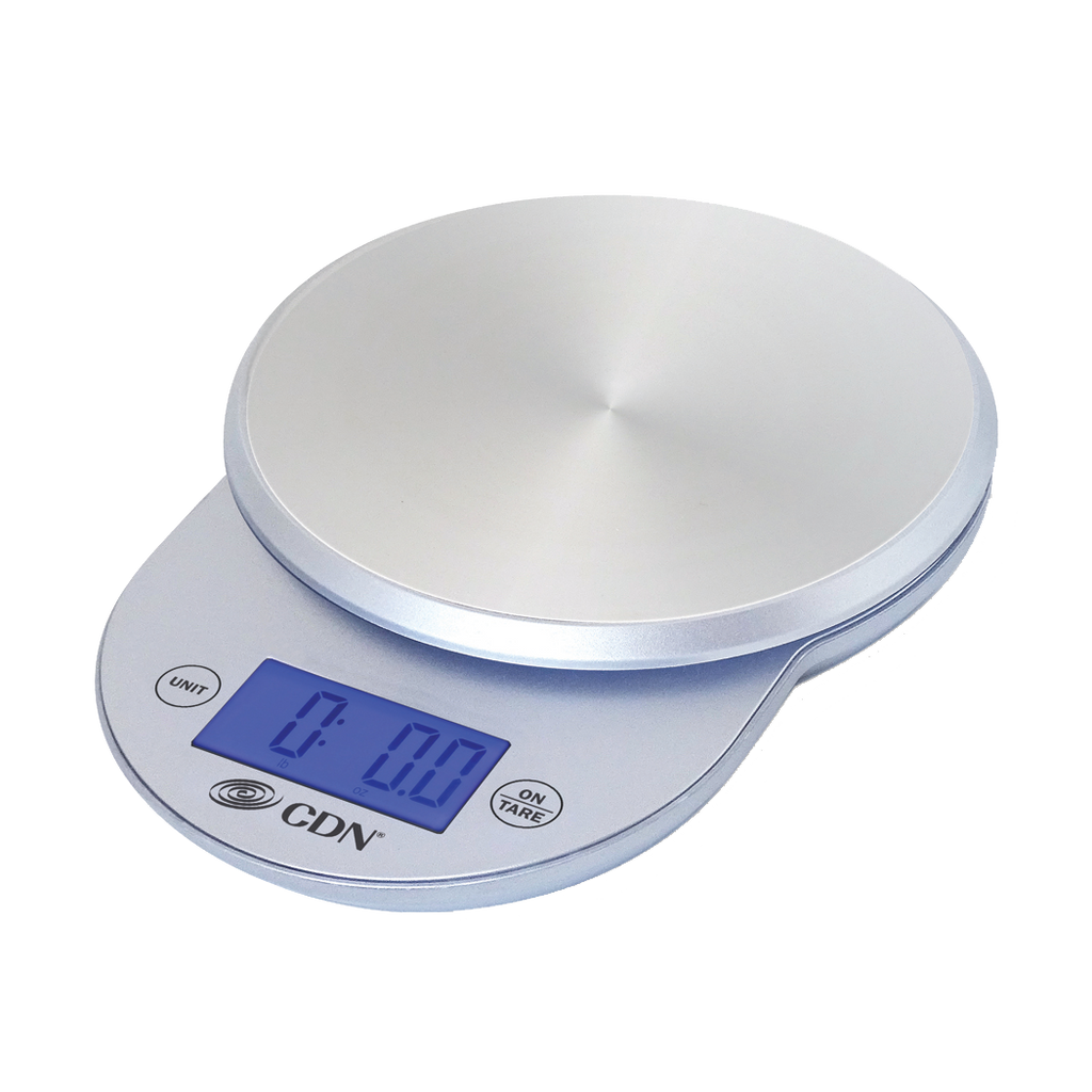 CDN SD1104-S Digital Scale, 6"W x 8-1/8"D, 4-1/2" dia. platform, 11 lb. x 0.1 oz., 5 kg x 1 g