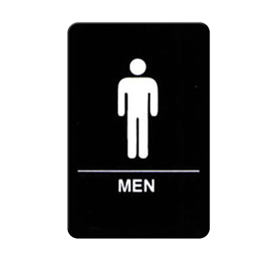 Winco SGNB-605 Sign, with symbol, 6" x 9", braille, "MEN", white imprint on black