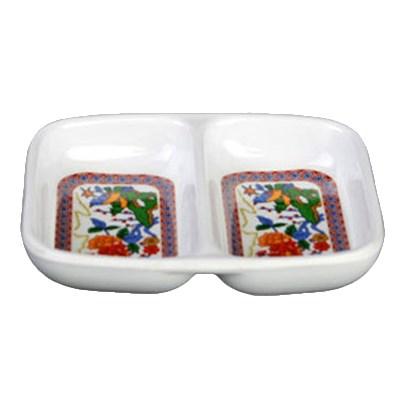 Thunder Group 1102TP Peacock 1 oz. Rectangular Melamine Twin Sauce Dish