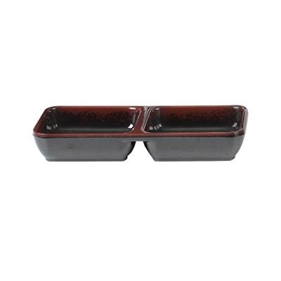 Thunder Group 1902TM Tenmoku Black 4 oz. Melamine Two-Compartment Sauce Dish