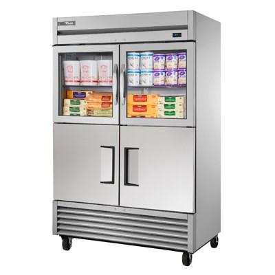 Two-Section Reach In Refrigerator with (2) Half Glass Door (2) Half Solid Doors 