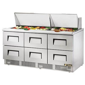 72" 3-Section Sandwich/Salad Prep Table with Refrigerated Base, Contains 6 Drawers, 115v