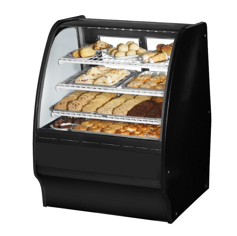 Non-Refrigerated Merchandiser Dry 36-1/4"L, Curved Glass with 6 Shelves Total, 115v