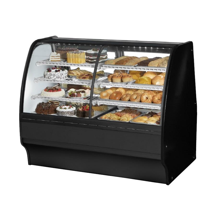 True TGM-DZ-59-SM/SM-S-W Glass Merchandiser, Dual Zone Dry/Refrigerated, 59-1/4"L, Curved Glass