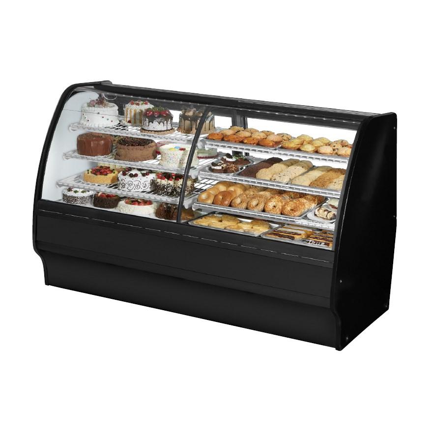 True TGM-DZ-77-SC/SC-B-W Glass Merchandiser, Dual Zone Dry/Refrigerated, 77-1/4"L, Curved Glass