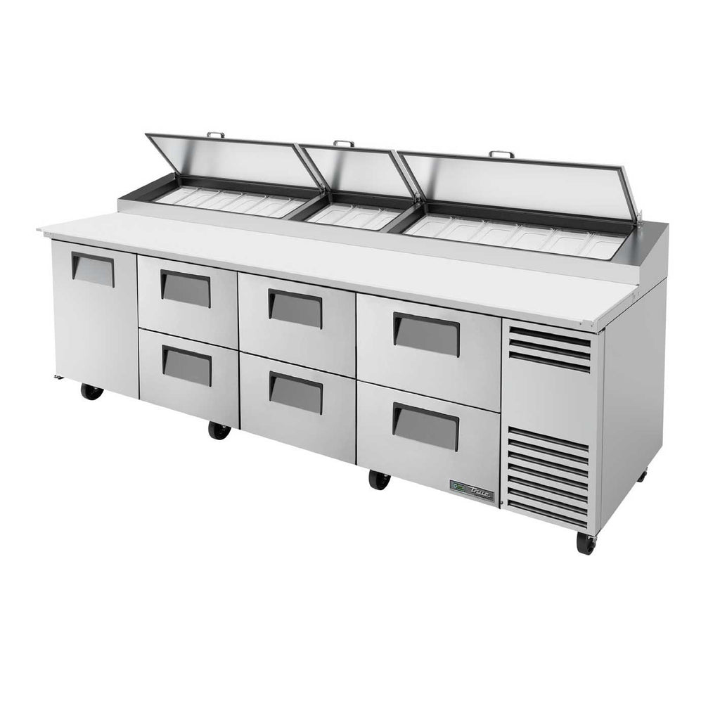 Pizza Prep, Stainless Steel Cover, Cutting Board, 1 Door, 6 Drawers