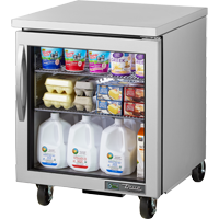 Undercounter Refrigerator, 33-38° F, One Section, Glass Door
