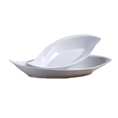 Yanco VE-516 Venice Plate, 30oz., deep, 16"L x 7-3/4"W, leaf shape, melamine, white