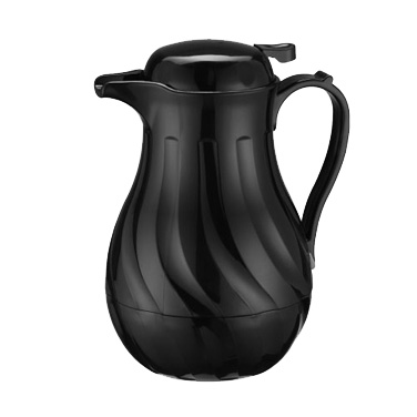 Winco VSW-42K Beverage Server, push button, 42 oz., double wall insulated, includes: tags for regular, decaf and tea, swirl design, plastic, black (hand wash only), NSF