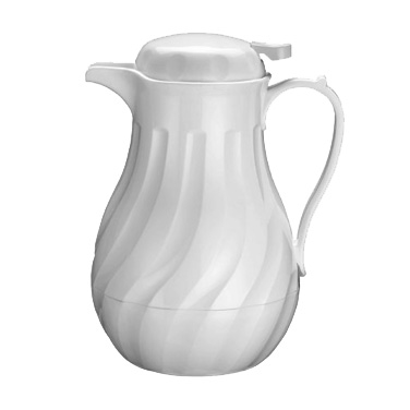Winco VSW-64W Beverage Server, push button, 64 oz., double wall insulated, includes: tags for regular, decaf and tea, swirl design, plastic, white (hand wash only), NSF